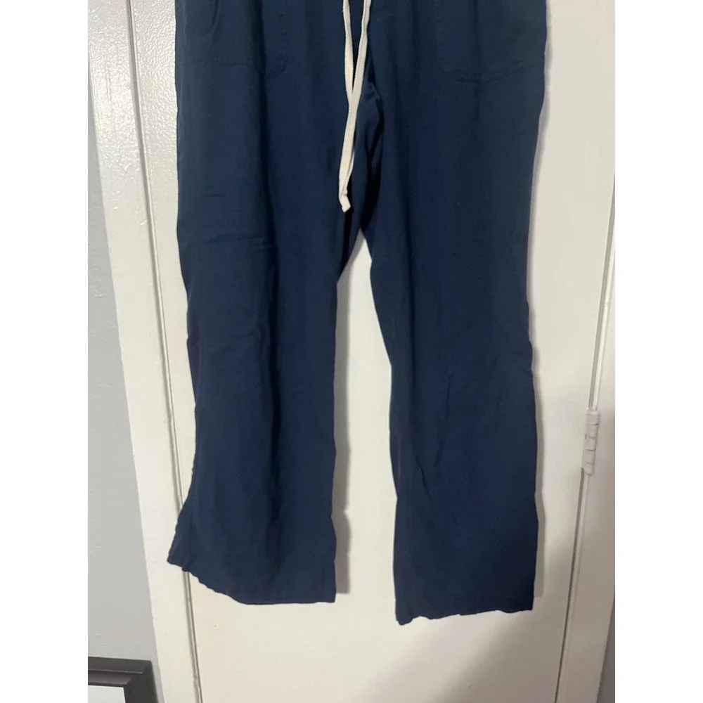 Rewash Navy Blue Rayon Linen Blend Drawstring Elastic Waist Casual Pants M